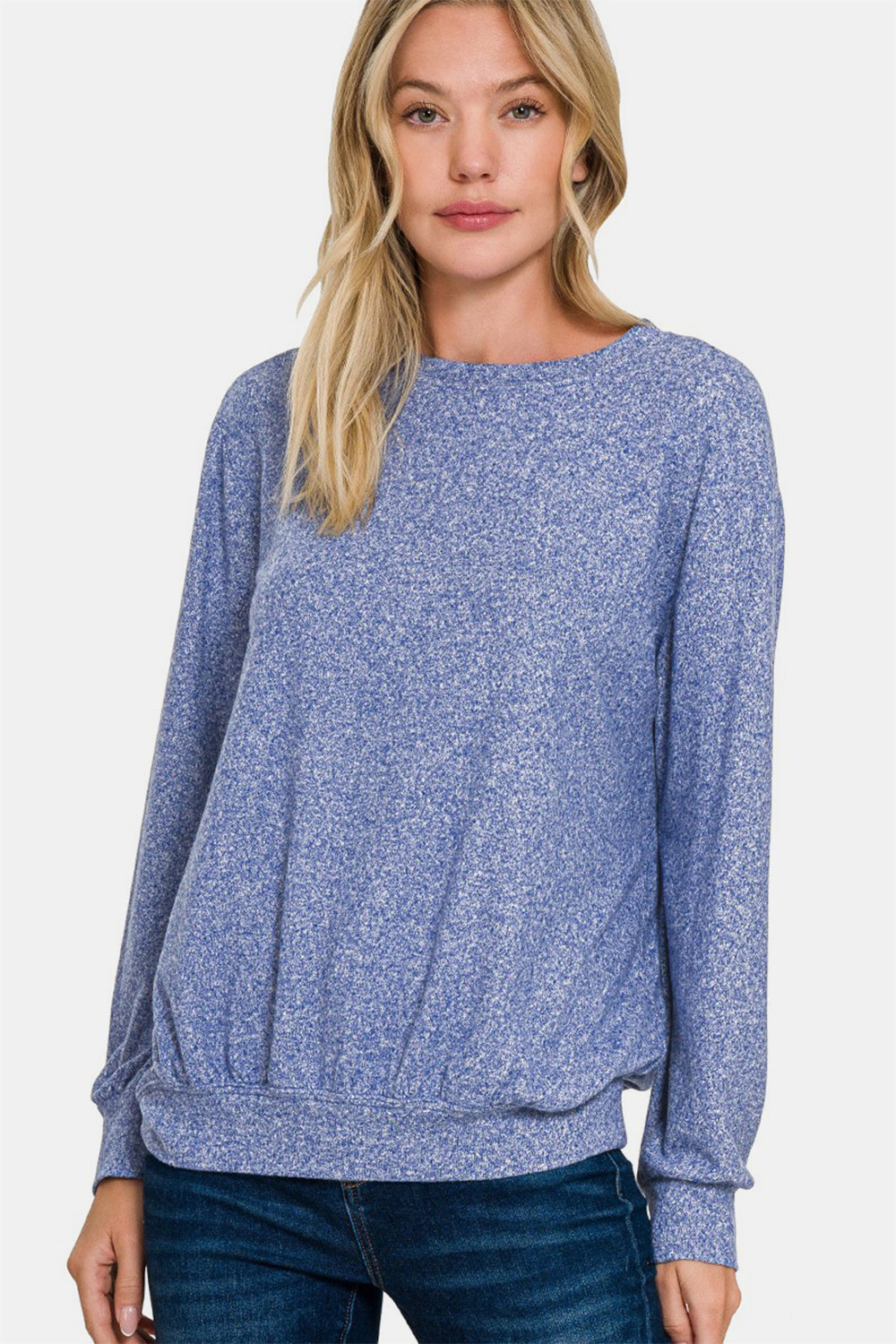 Zenana Full Size Melange Round Neck Top - Charming Charlie