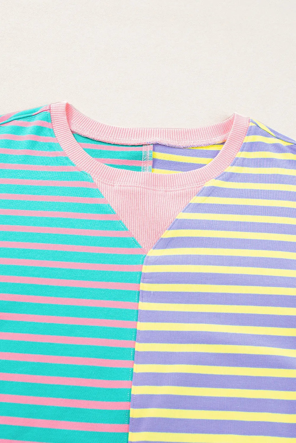 Contrast Stripes Round Neck Long Sleeve Sweatshirt - Charming Charlie