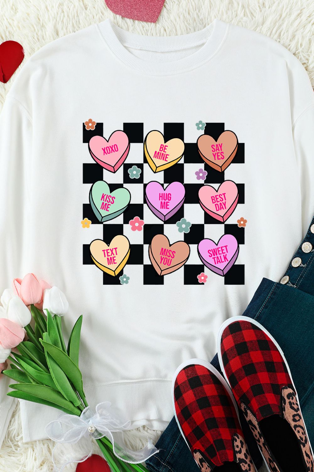 Valentine's Day Checkered Heart Long Sleeve Sweatshirt - Charming Charlie