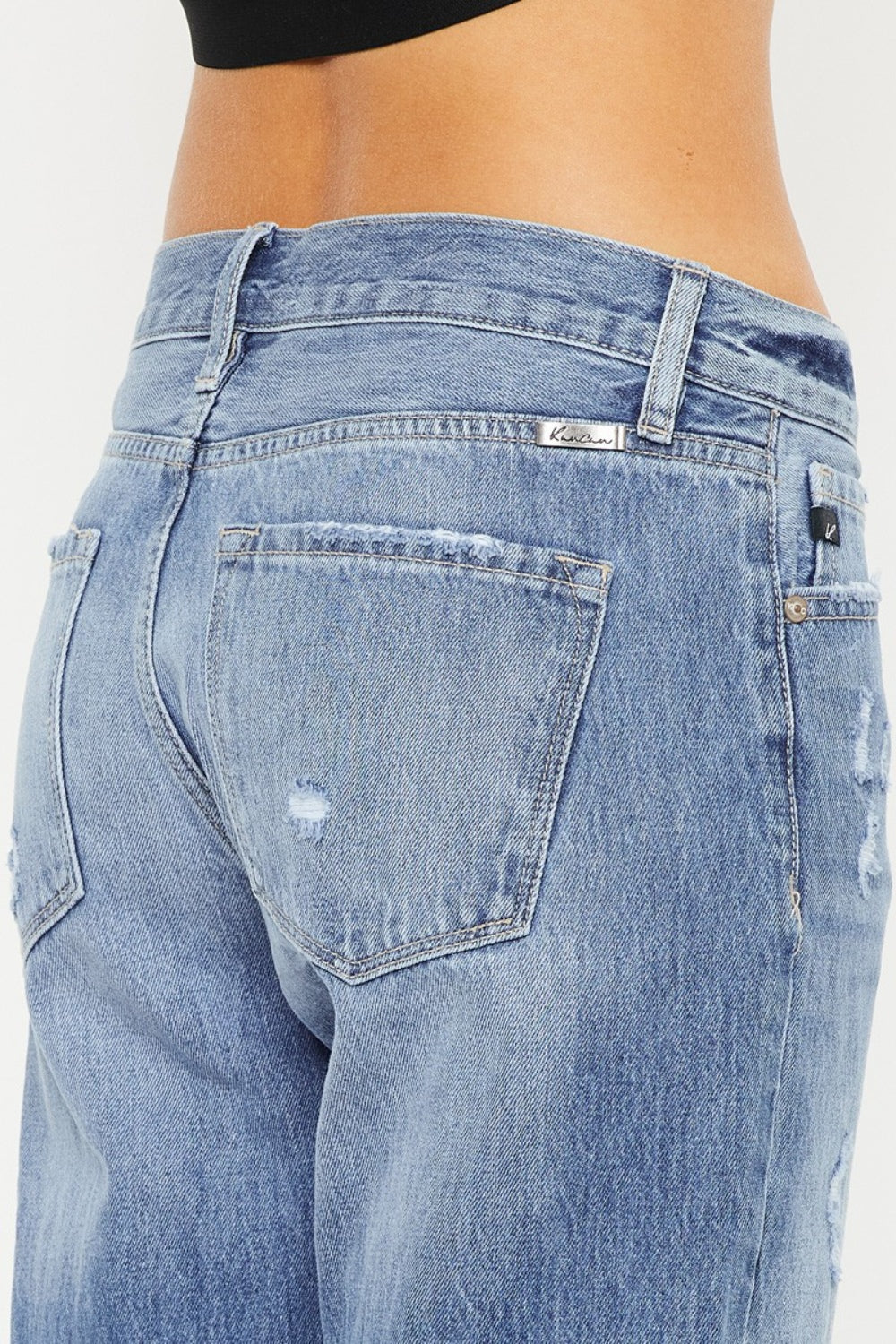 Kancan Mid Rise Distressed Straight Jeans - Charming Charlie