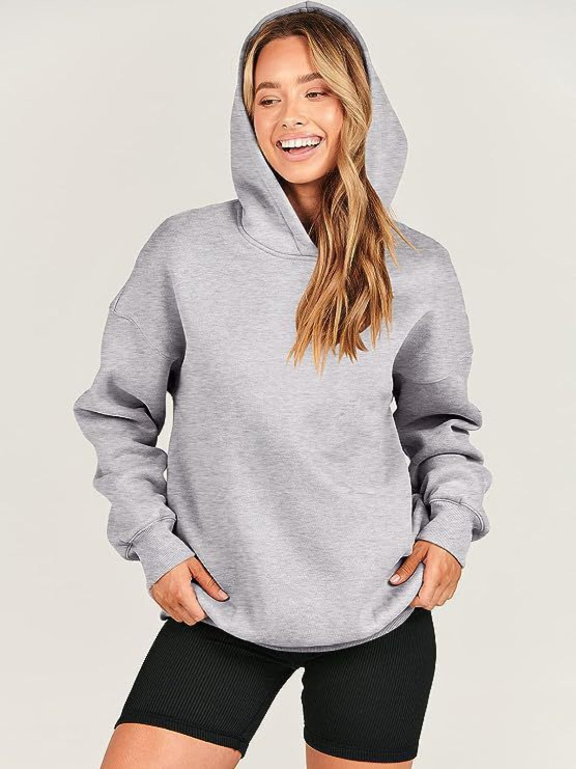 Dropped Shoulder Long Sleeve Hoodie - Charming Charlie