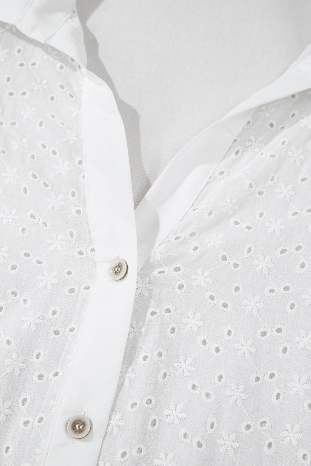 Embroidered Eyelet Collared Neck Long Sleeve Shirt - Charming Charlie