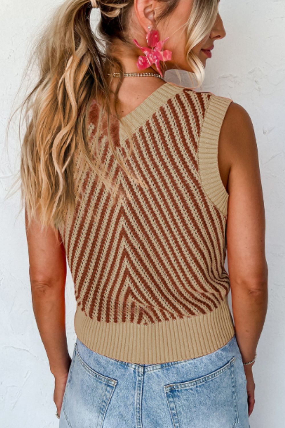Striped Contrast V-Neck Sweater Vest - Charming Charlie