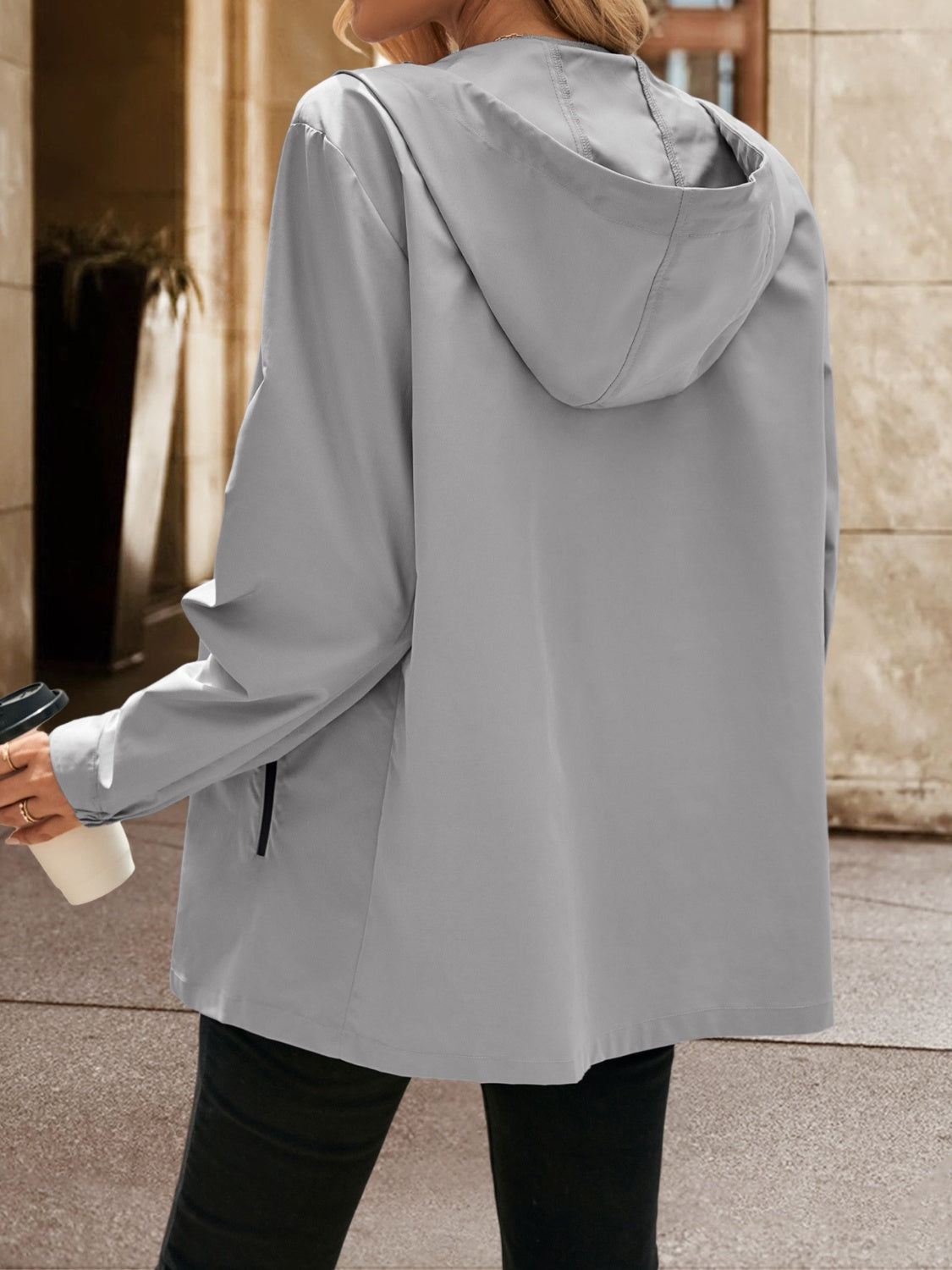 Pocketed Zip Up Hooded Jacket - Charming Charlie