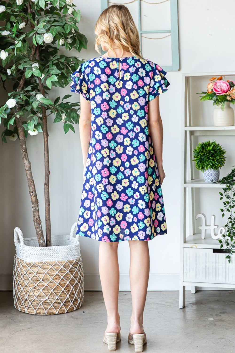 Heimish Full Size Floral Ruffled Short Sleeve Dress with Pockets - Charming Charlie