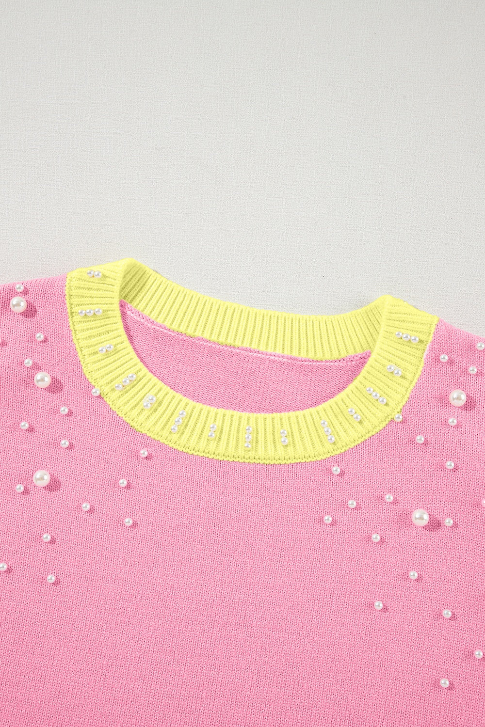 Pearl Detail Contrast Round Neck Sweater - Charming Charlie