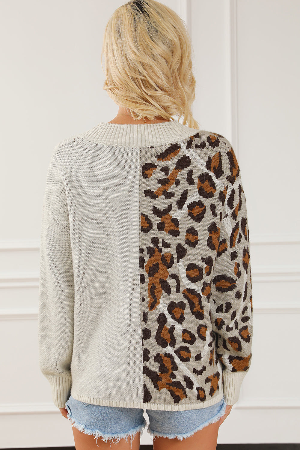 Leopard V Neck Drop Shoulder Sweater - Charming Charlie
