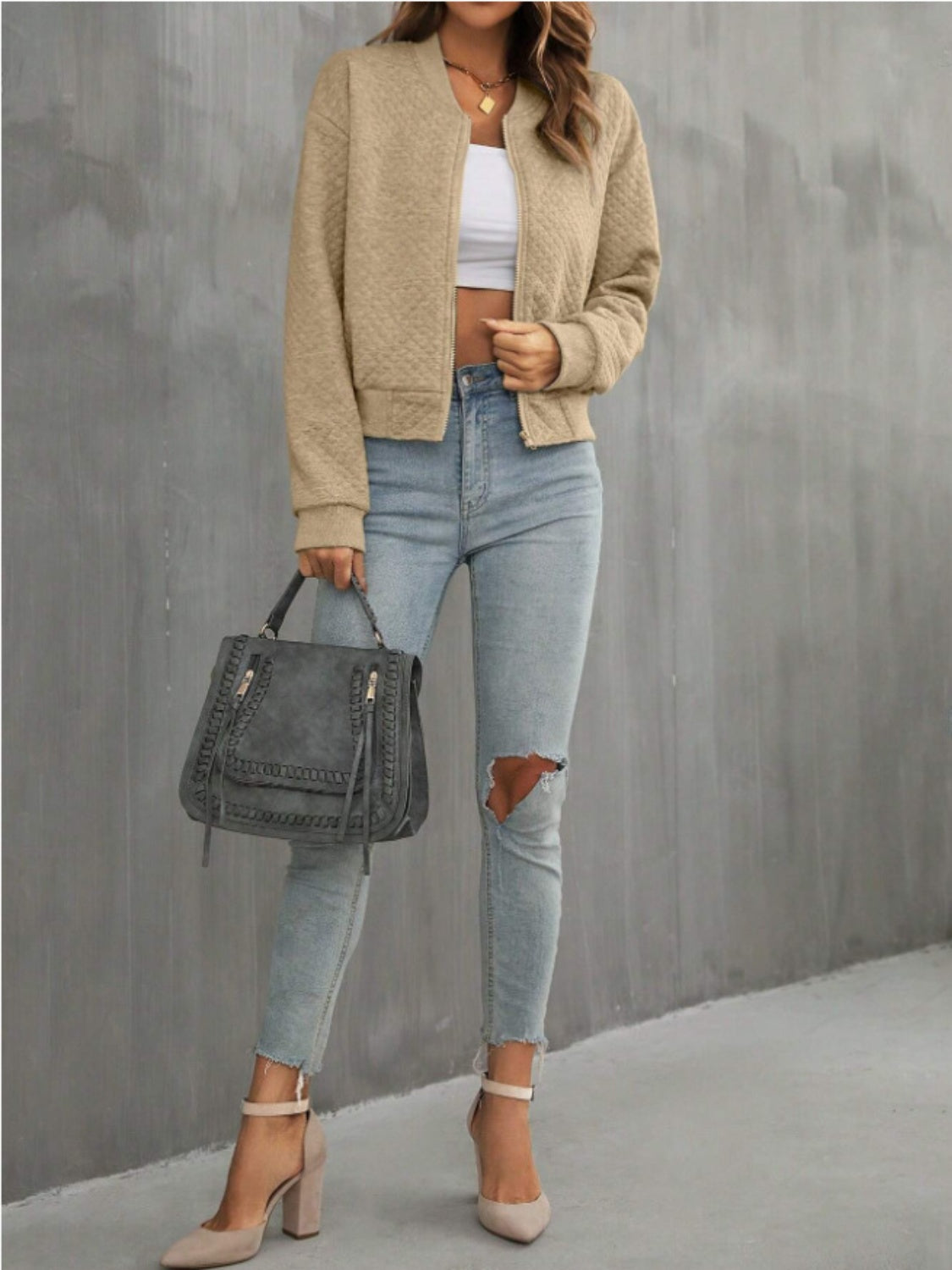 Zip Up Long Sleeve Jacket - Charming Charlie