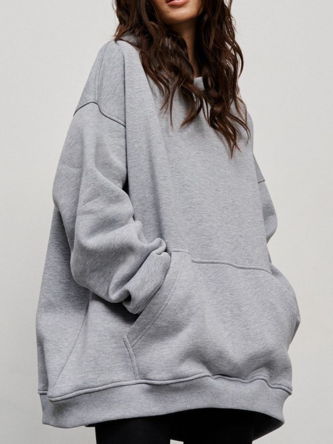 Pocketed Dropped Shoulder Long Sleeve Hoodie - Charming Charlie