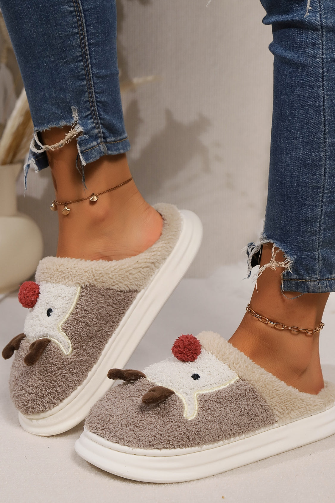 Elk Furry PVC Flat Slippers - Charming Charlie