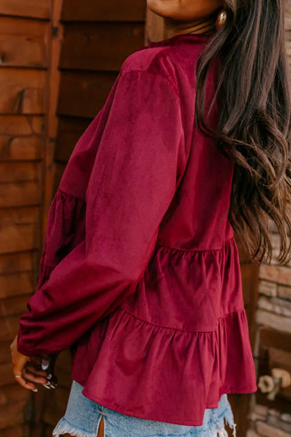 Peplum Round Neck Long Sleeve Shirt - Charming Charlie
