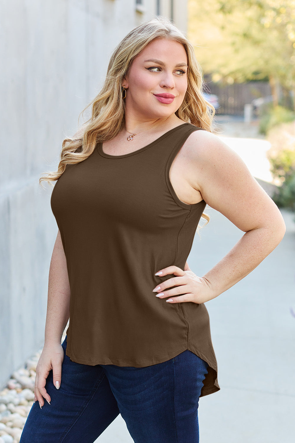 Basic Bae Full Size Round Neck Curved Hem Tank - Charming Charlie
