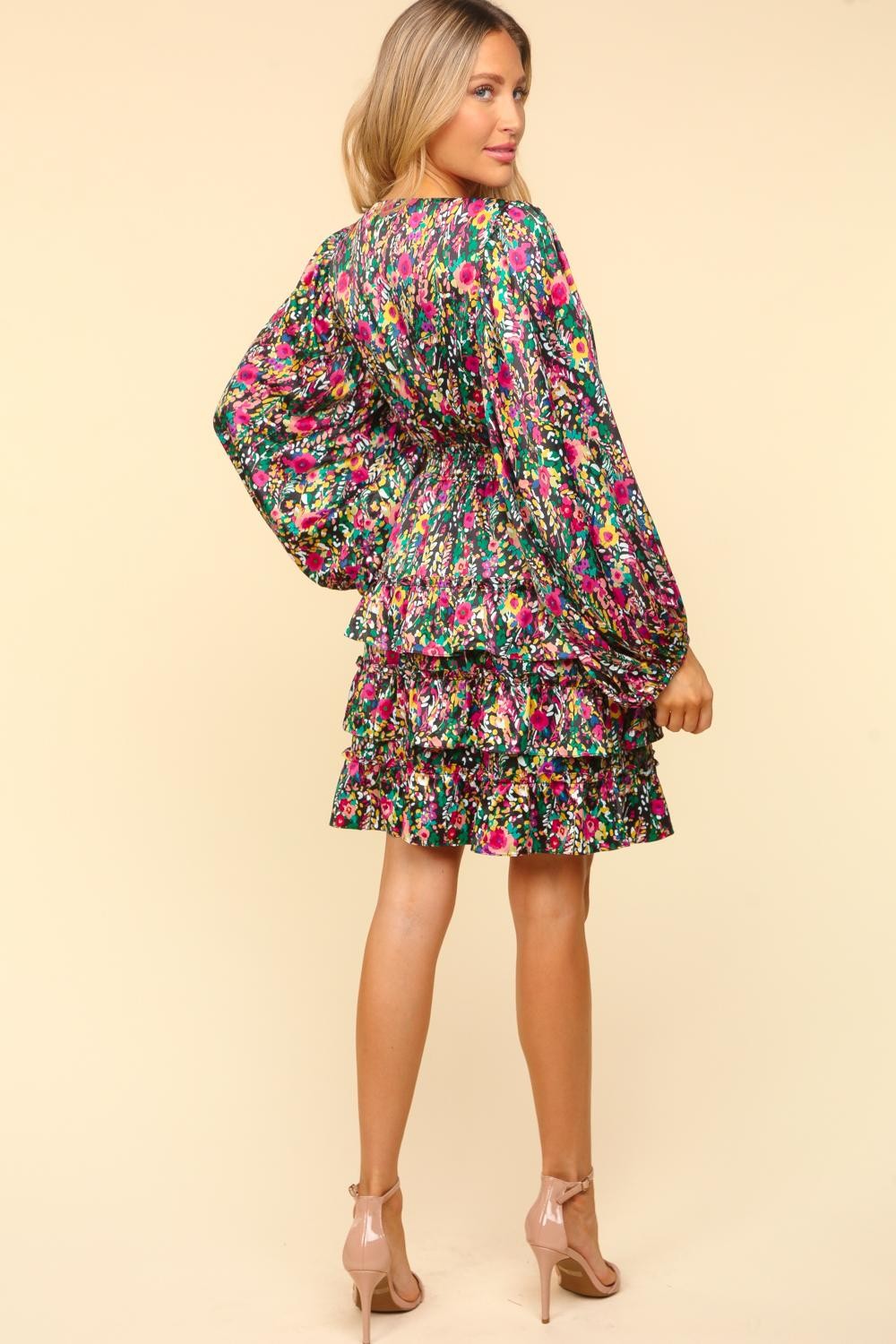 Haptics V-Neck Satin Floral Layered Dress - Charming Charlie