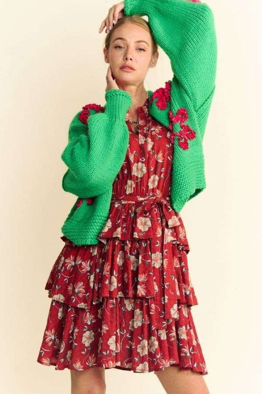 Davi & Dani Floral Applique Open Front Drop Shoulder Cardigan - Charming Charlie