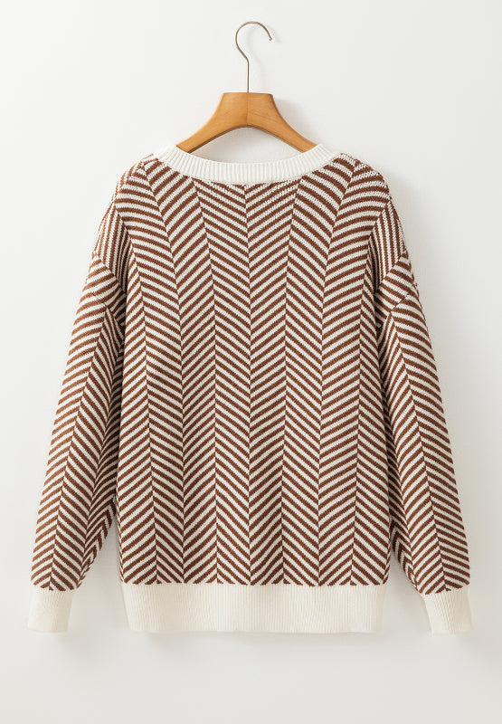 Striped Round Neck Long Sleeve Sweater - Charming Charlie