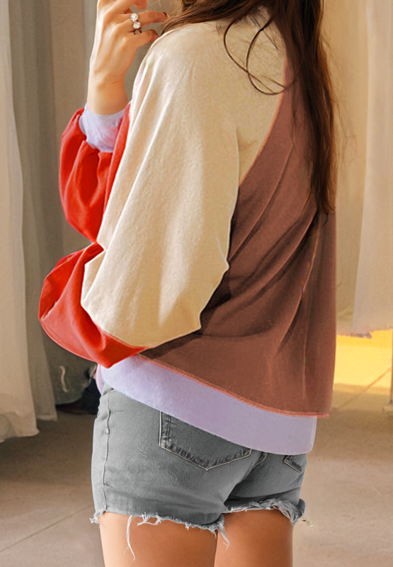 Color Block Round Neck Long Sleeve Sweatshirt - Charming Charlie