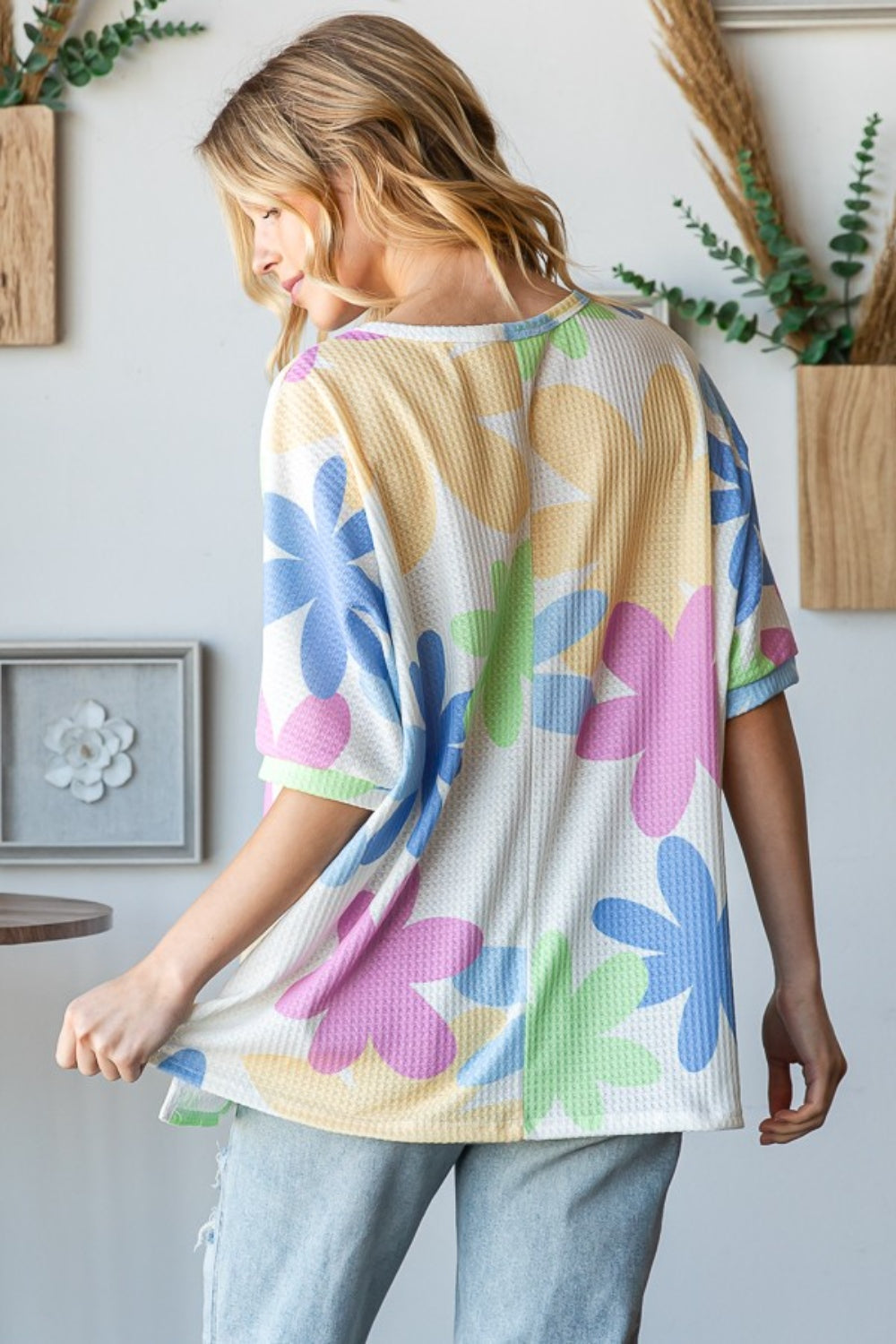 HOPELY Floral Round Neck Waffle T-Shirt - Charming Charlie