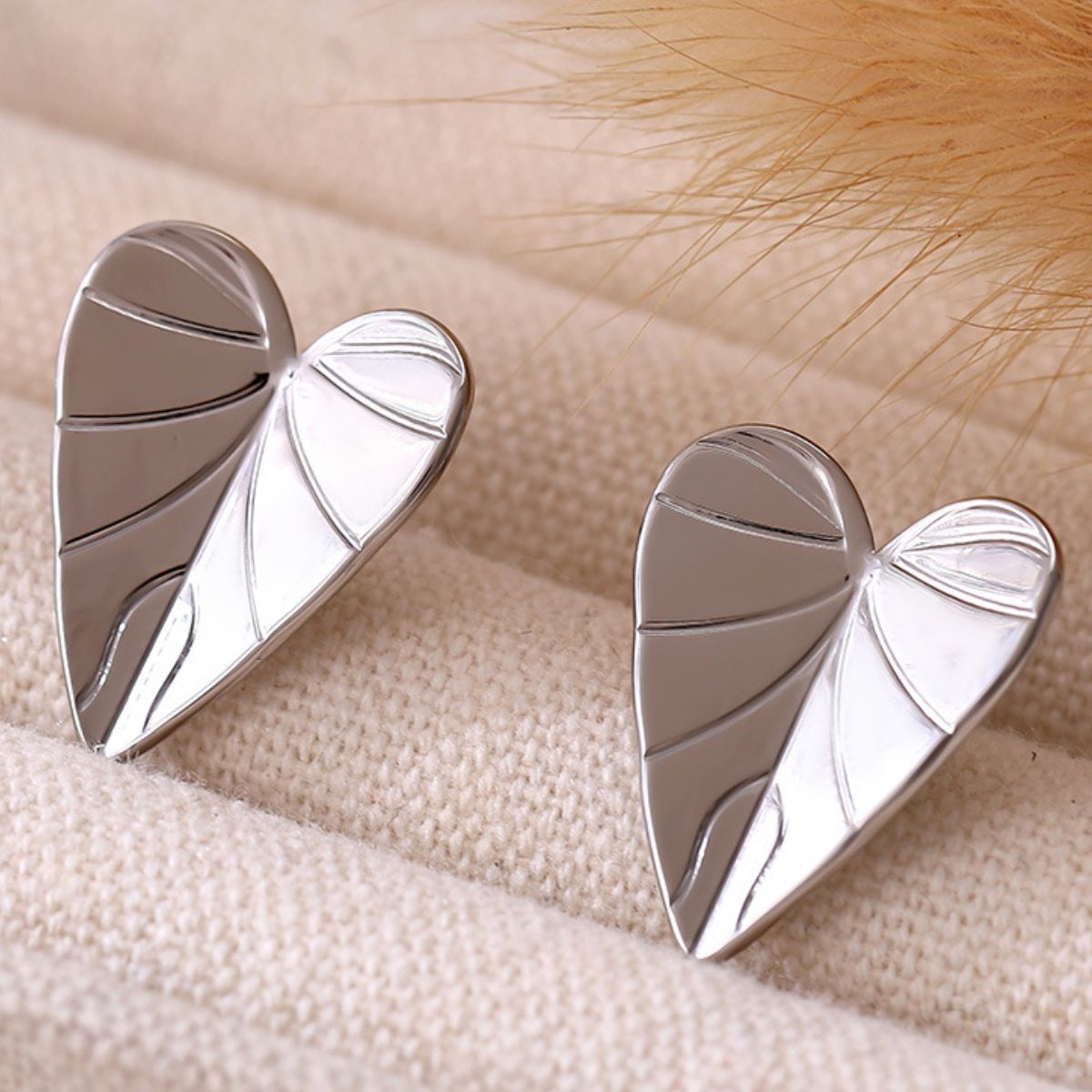Stainless Steel Heart Leaf Stud Earring - Charming Charlie