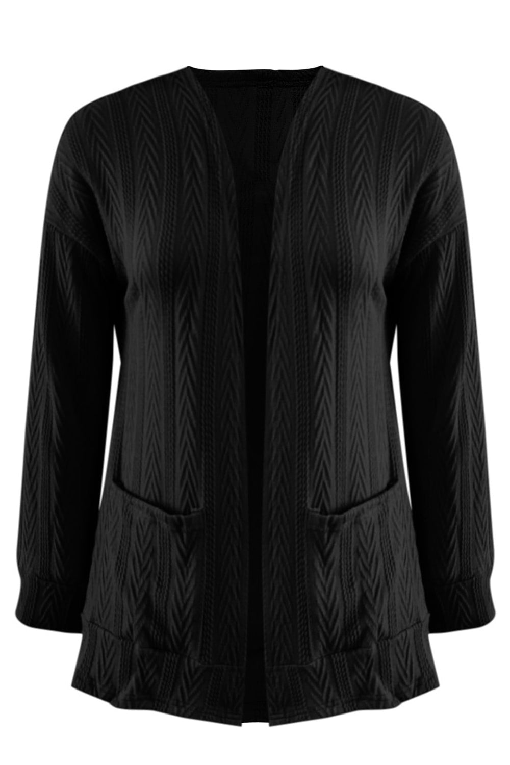 Full Size Textured Open Front Long Sleeve Cardigan - Charming Charlie