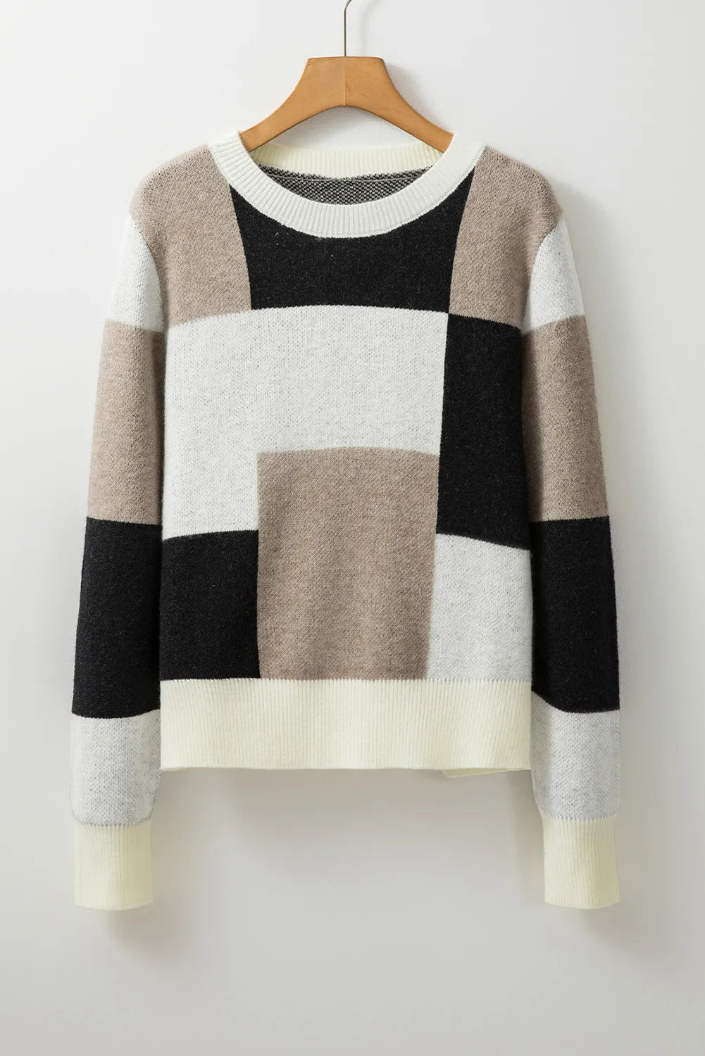 Color Block Round Neck Long Sleeve Sweater - Charming Charlie