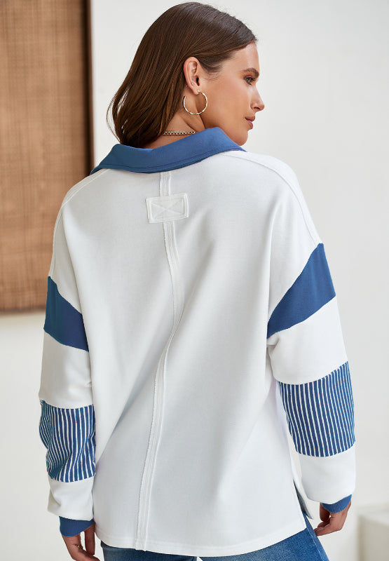 Color Block Johnny Collar Long Sleeve Sweatshirt - Charming Charlie
