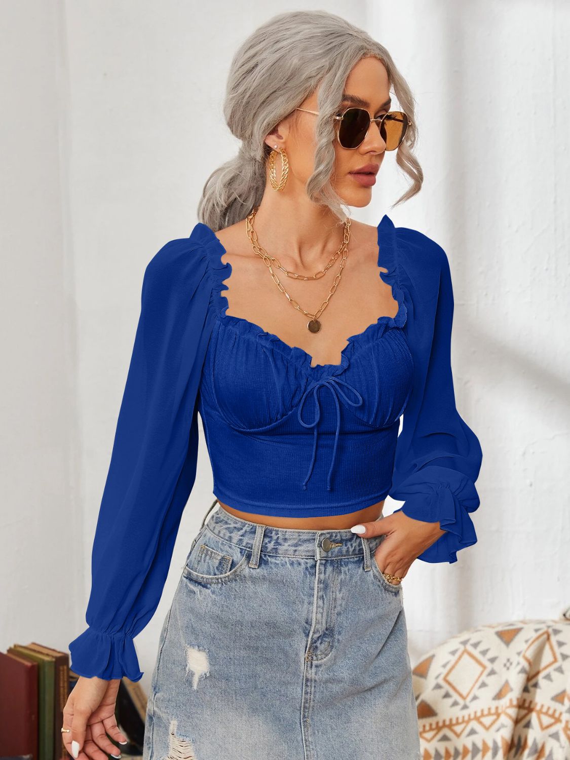 Mesh Sweetheart Neck Flounce Sleeve Top - Charming Charlie