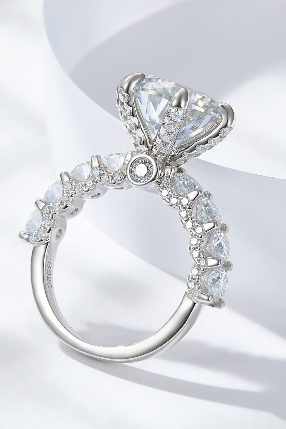3-Carat Moissanite Platinum-Plated Side Stone Ring - Charming Charlie