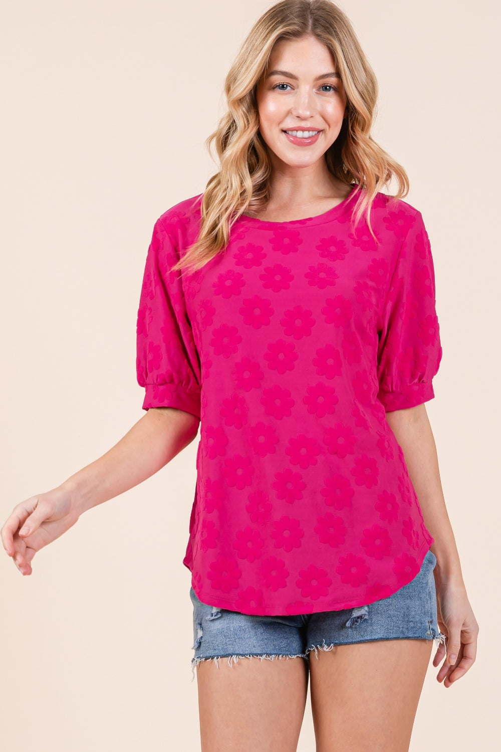 BOMBOM Textured Floral Pattern Top - Charming Charlie