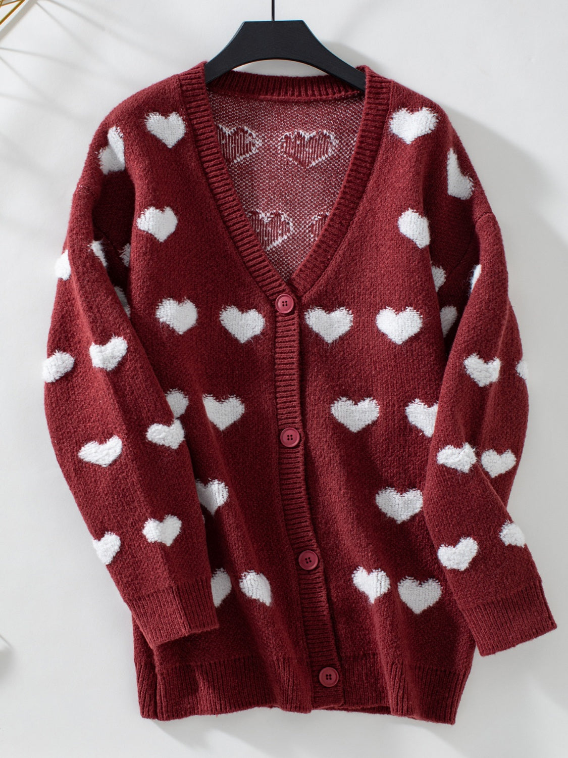 Heart V-Neck Button Up Long Sleeve Cardigan - Charming Charlie