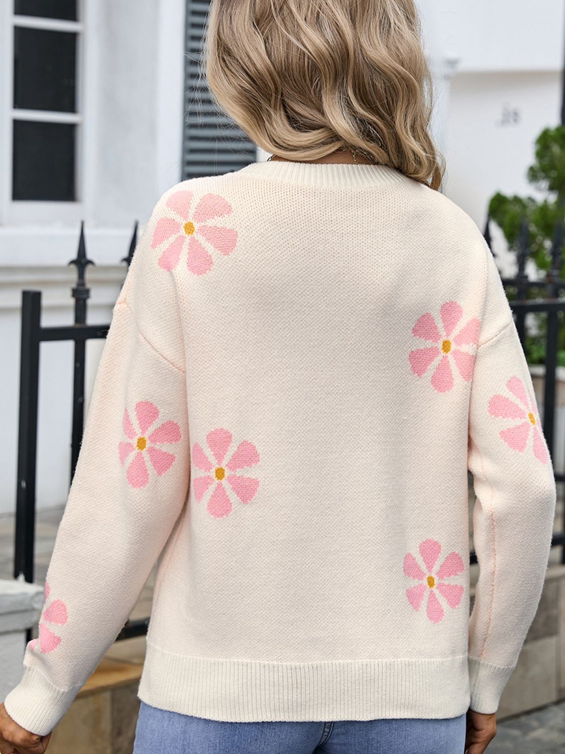 Round Neck Long Sleeve Sweater - Charming Charlie