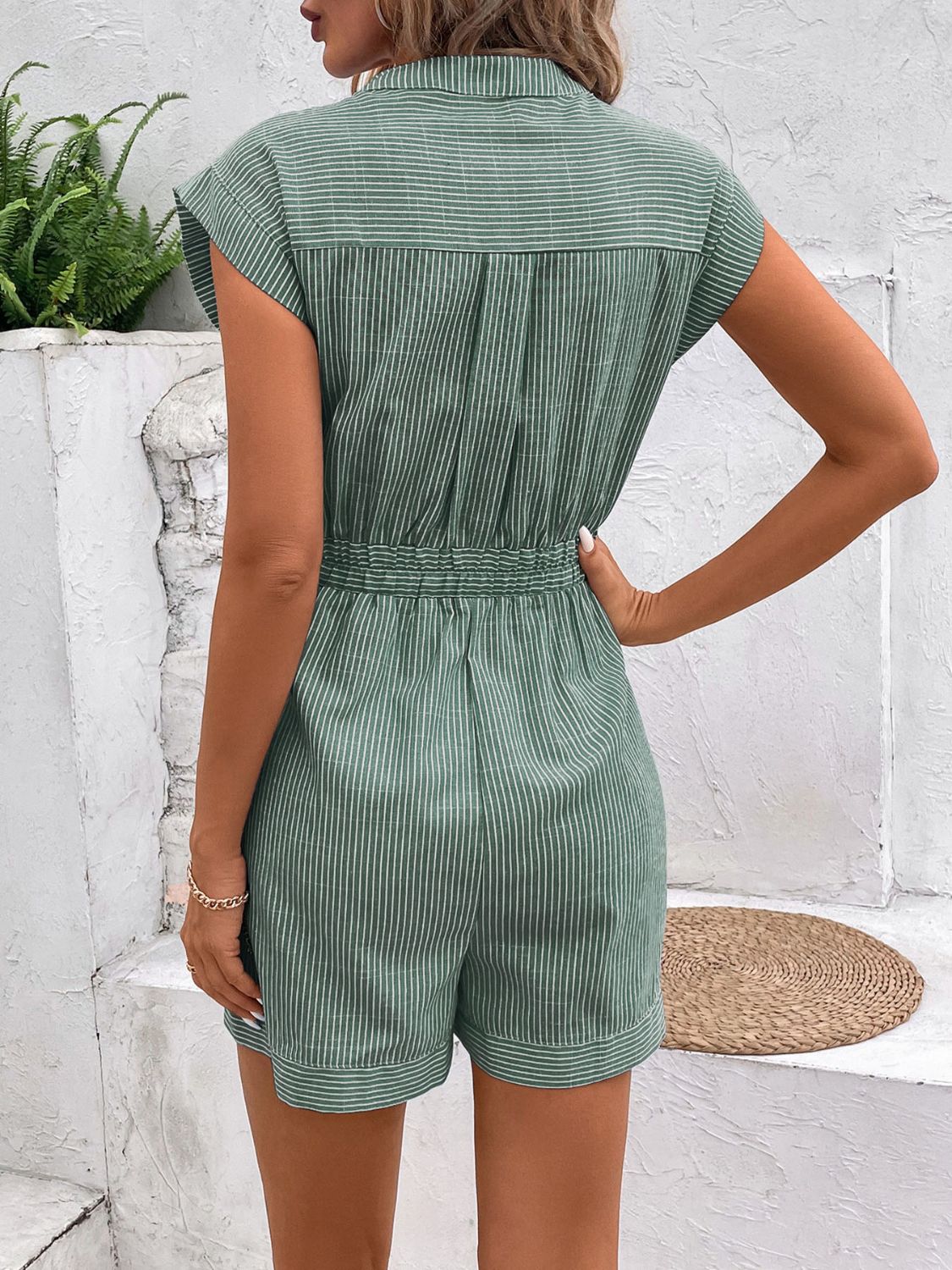 Striped Notched Tie Waist Romper - Charming Charlie