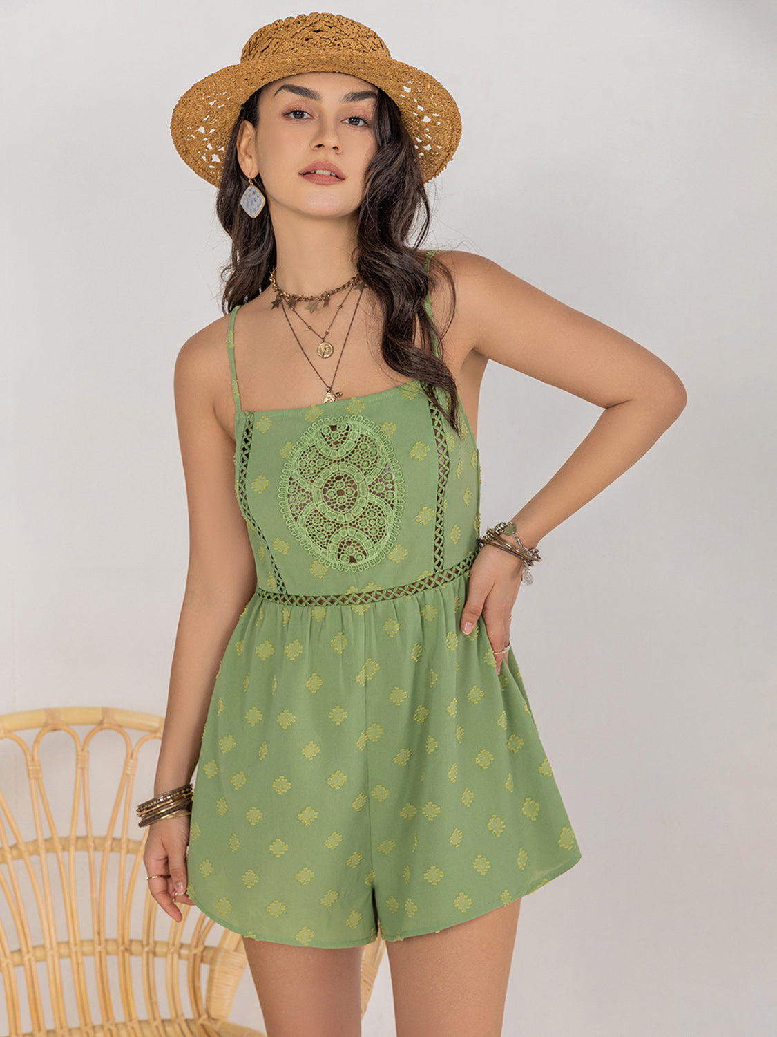 Square Neck Spaghetti Strap Romper - Charming Charlie
