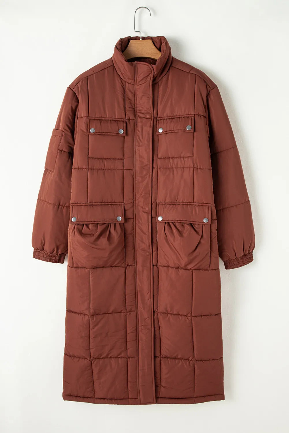 Pocketed Bubble Texture Long Sleeve Longline Winter Coat - Charming Charlie