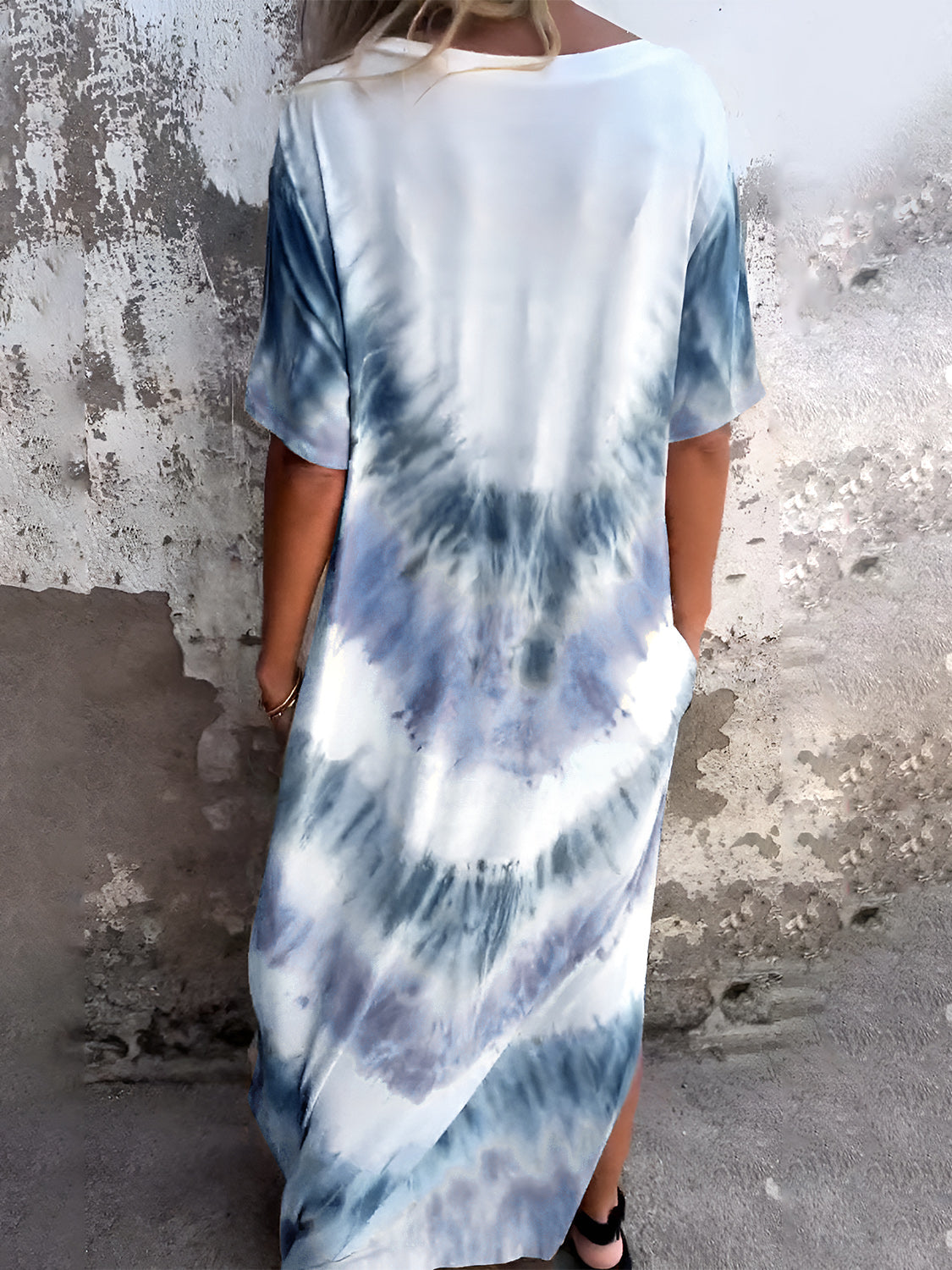 Full Size Pocketed Tie-Dye Short Sleeve Dress - Charming Charlie