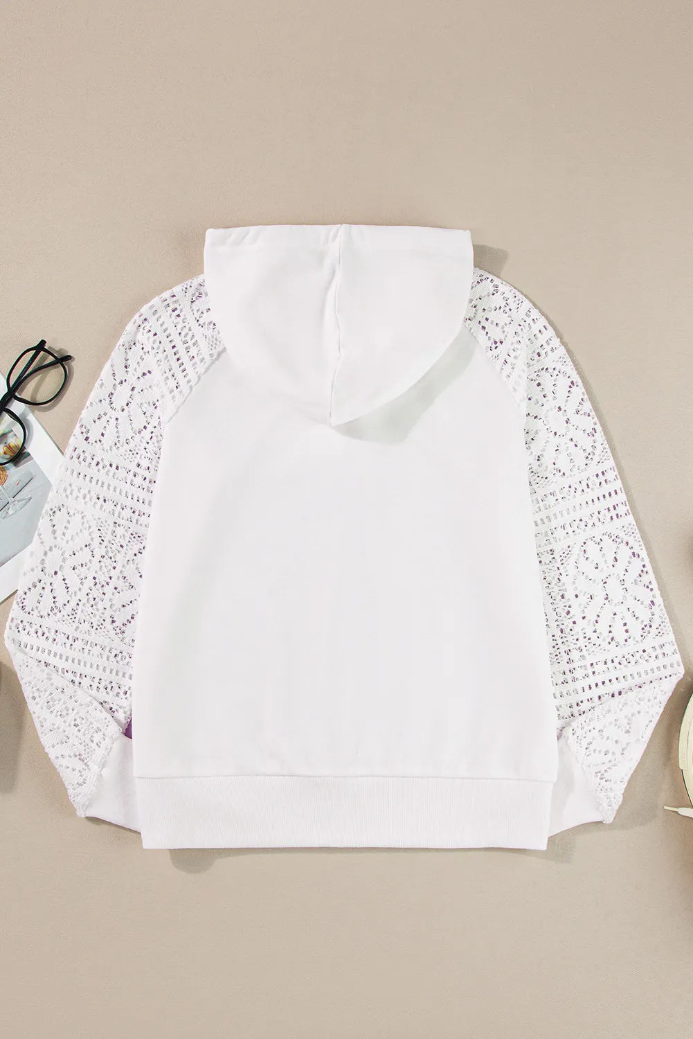 Drawstring Openwork Long Sleeve Hoodie - Charming Charlie