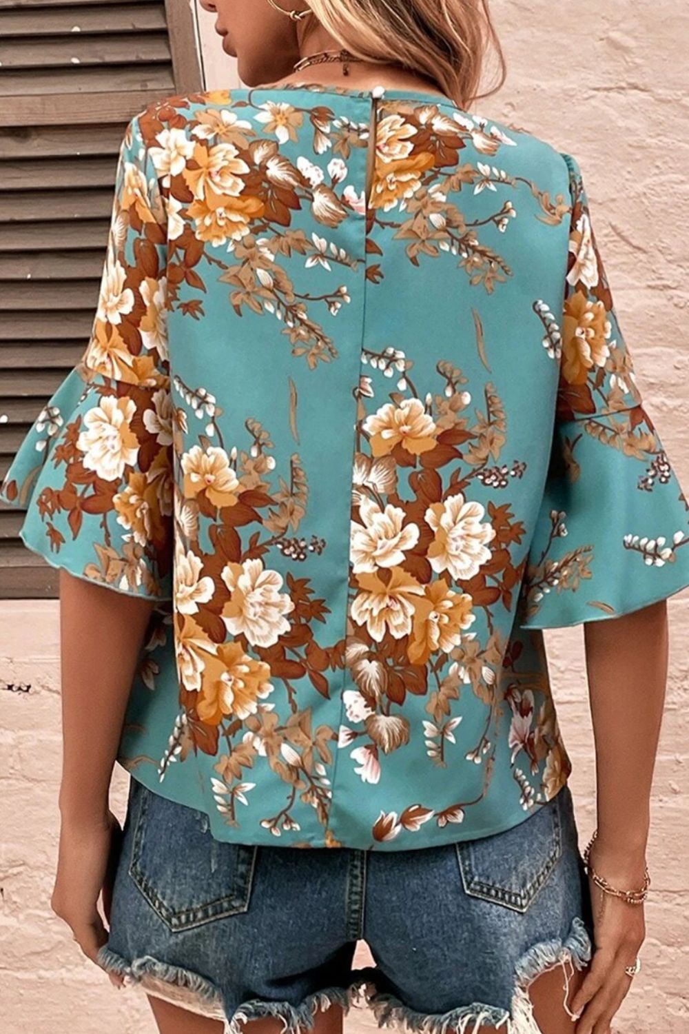 Printed Round Neck Half Sleeve Blouse - Charming Charlie