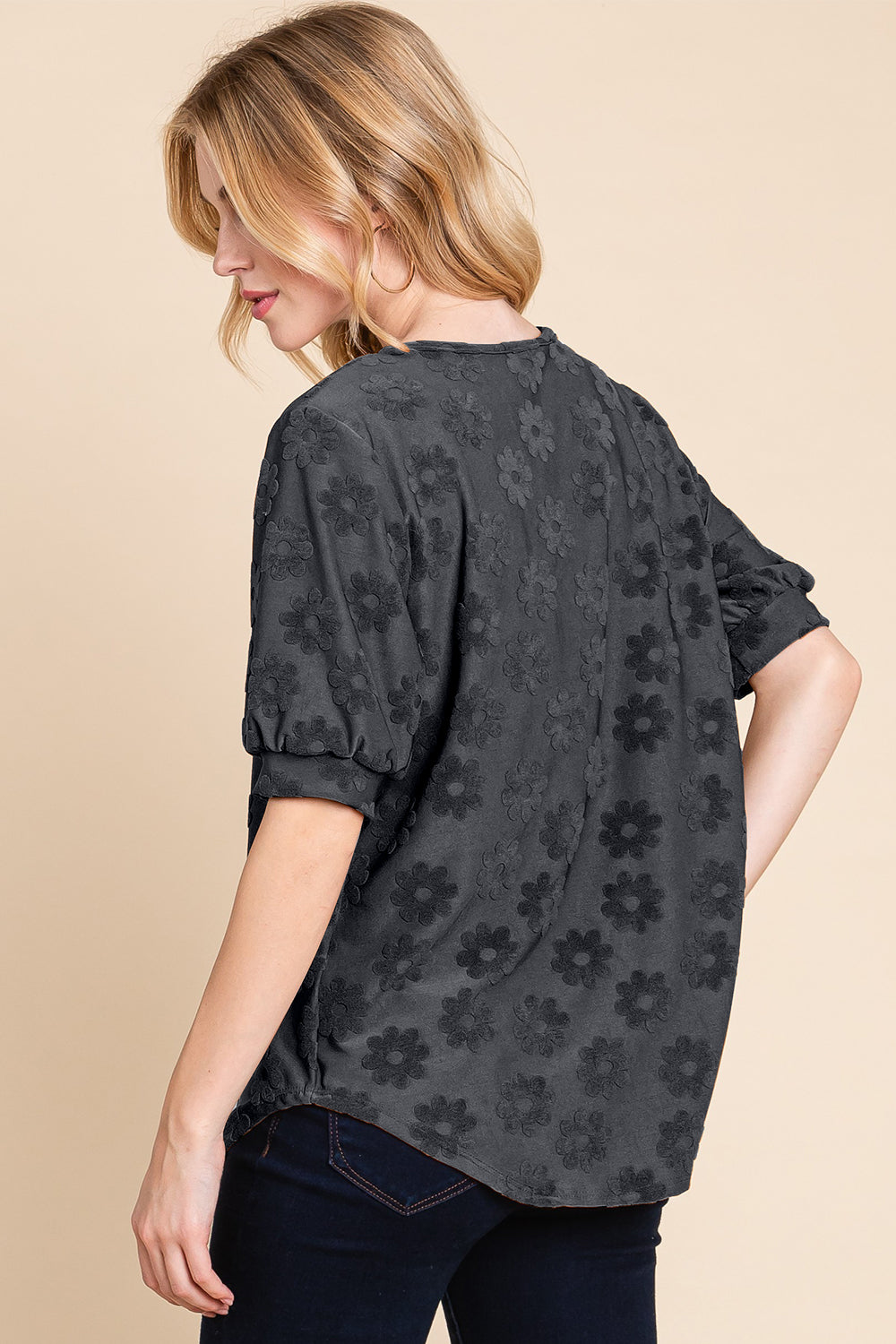 BOMBOM Textured Floral Pattern Top - Charming Charlie