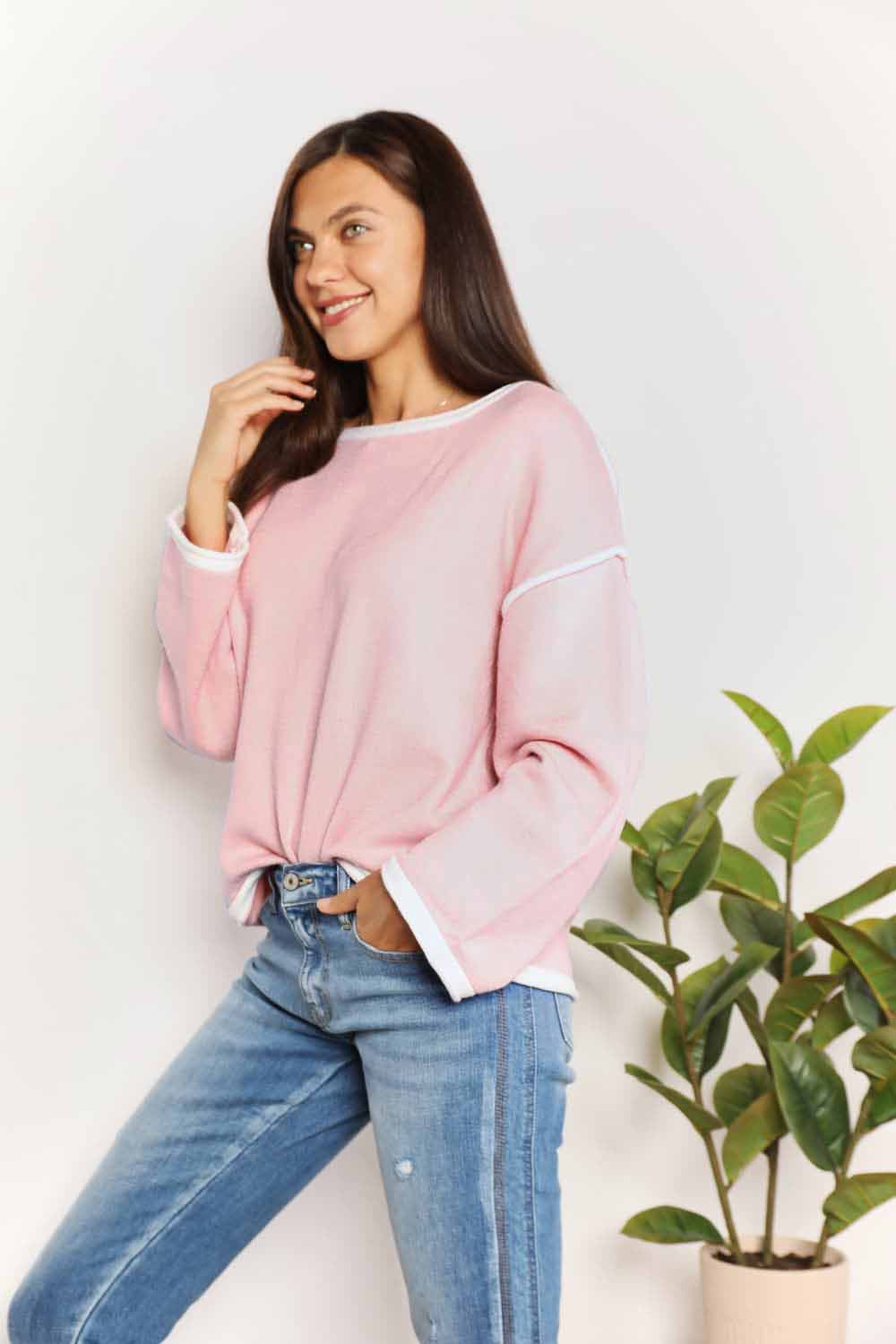 Angel Wings Contrast Detail Dropped Shoulder Knit Top - Charming Charlie