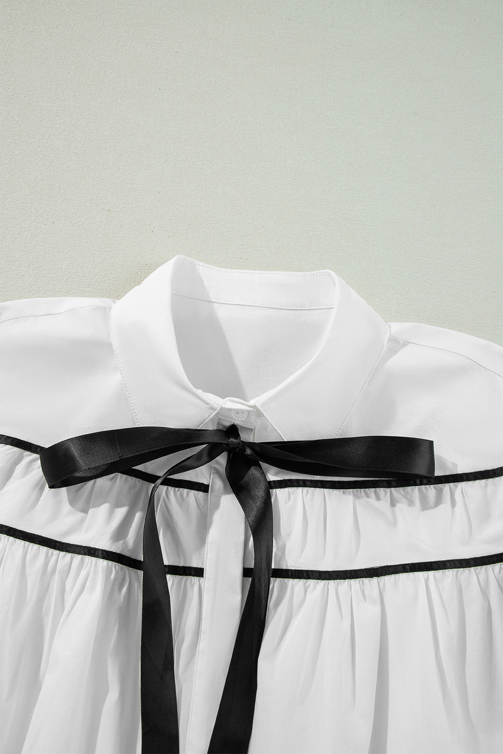 Ribbon Bowtie Collared Neck Flounce Sleeve Shirt - Charming Charlie