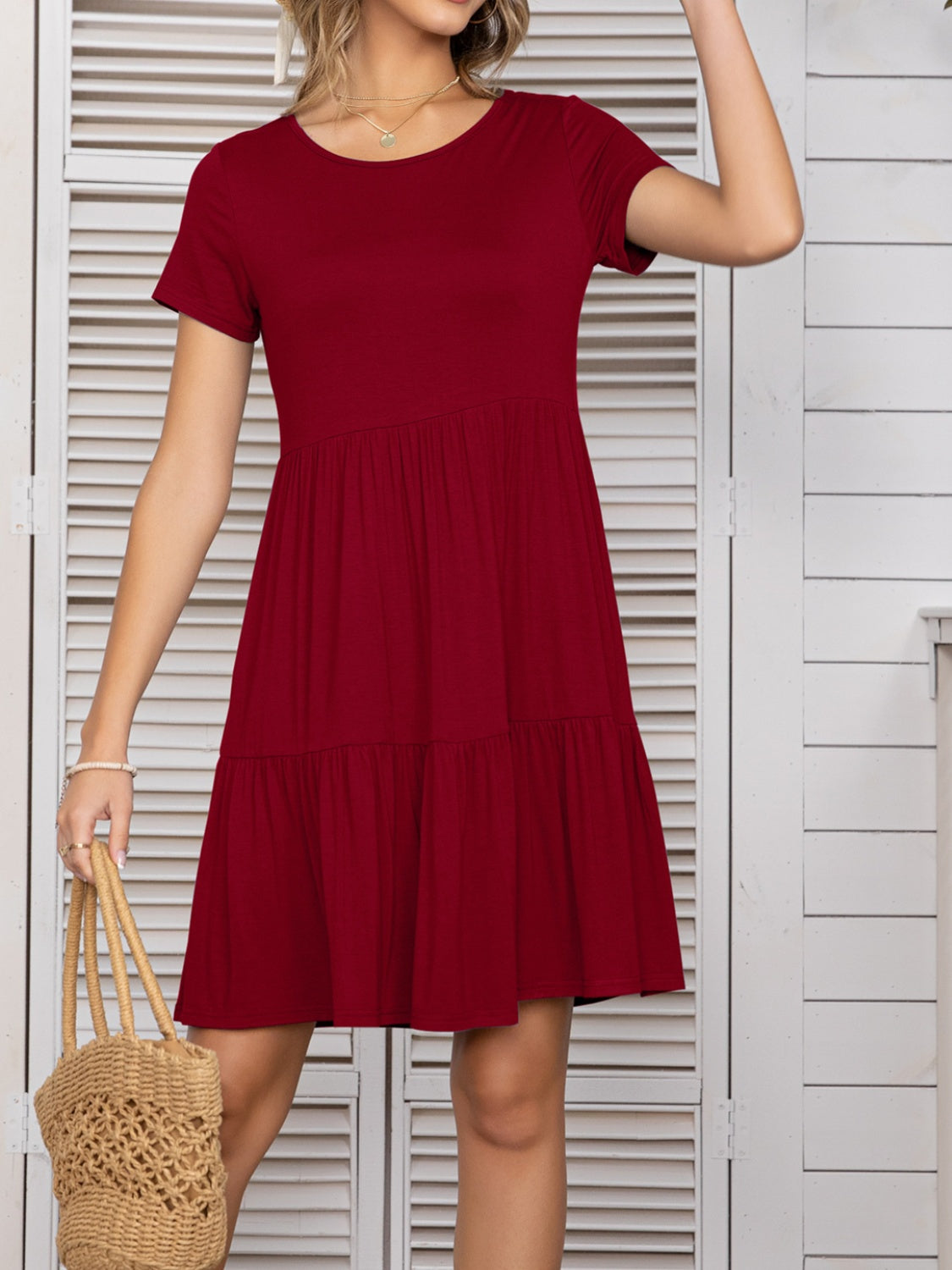 Round Neck Short Sleeve Mini Tee Dress - Charming Charlie
