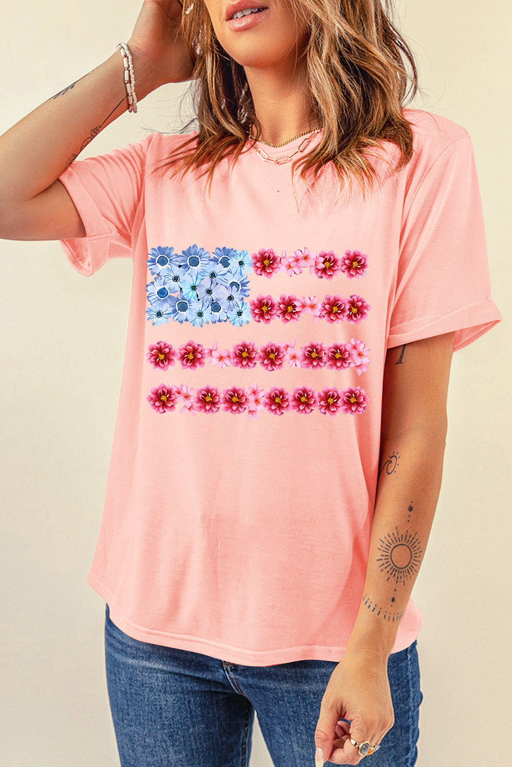 Graphic Round Neck Short Sleeve T-Shirt - Charming Charlie