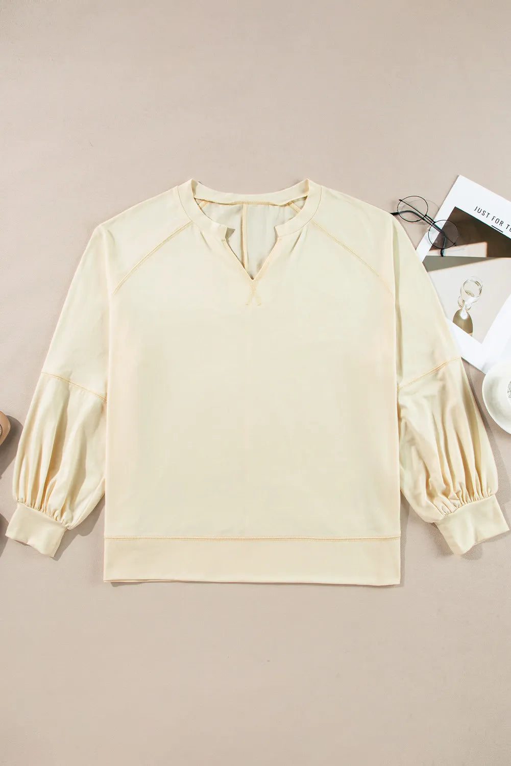 Slit Notched Long Sleeve Blouse - Charming Charlie