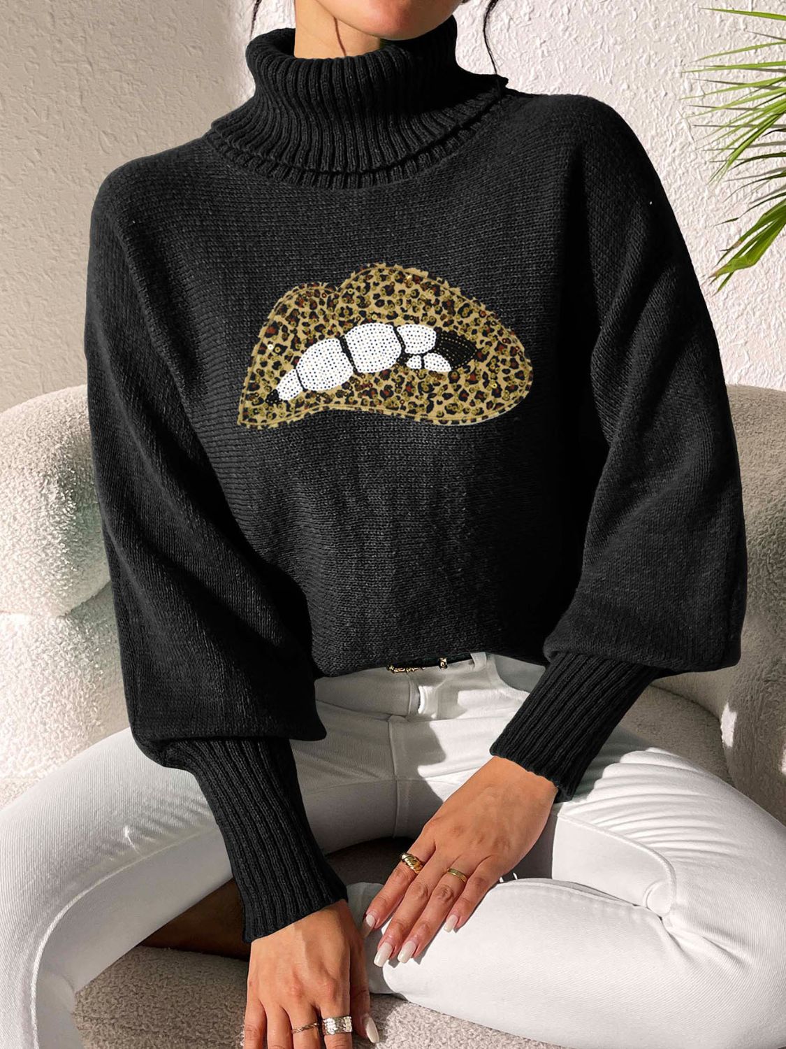 Lip Turtleneck Long Sleeve Sweater - Charming Charlie