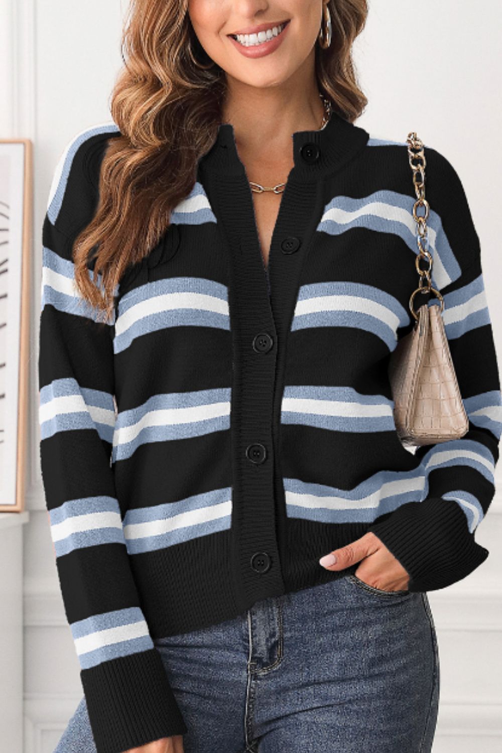 Striped Button Down Long Sleeve Cardigan - Charming Charlie