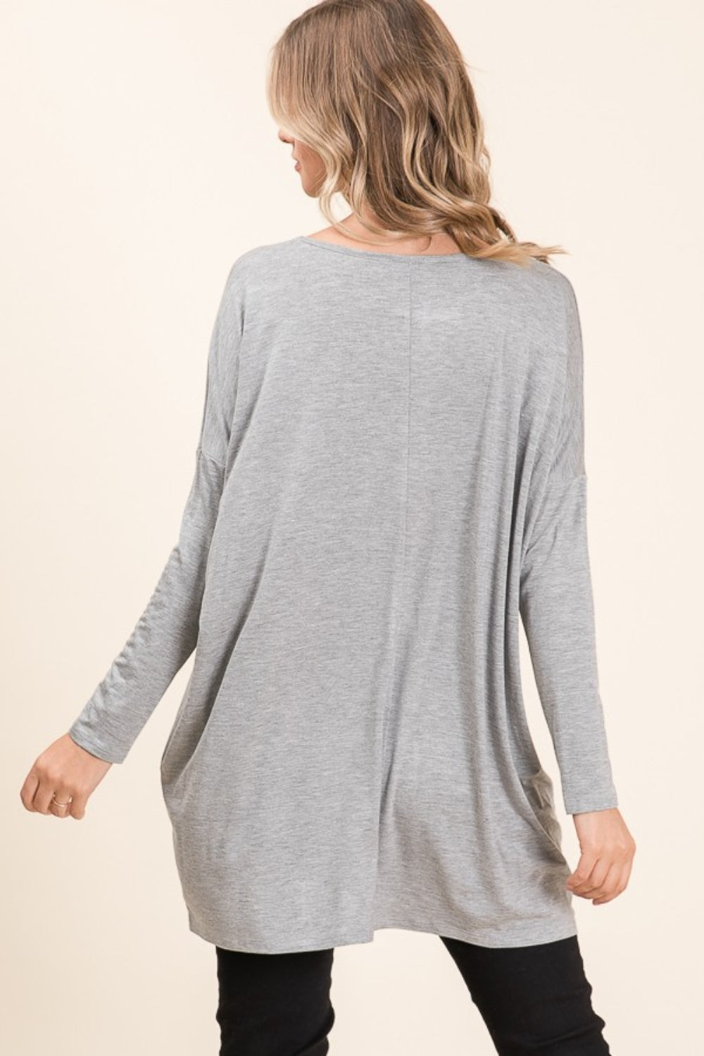 BOMBOM Round Neck Long Sleeve Oversized Top - Charming Charlie
