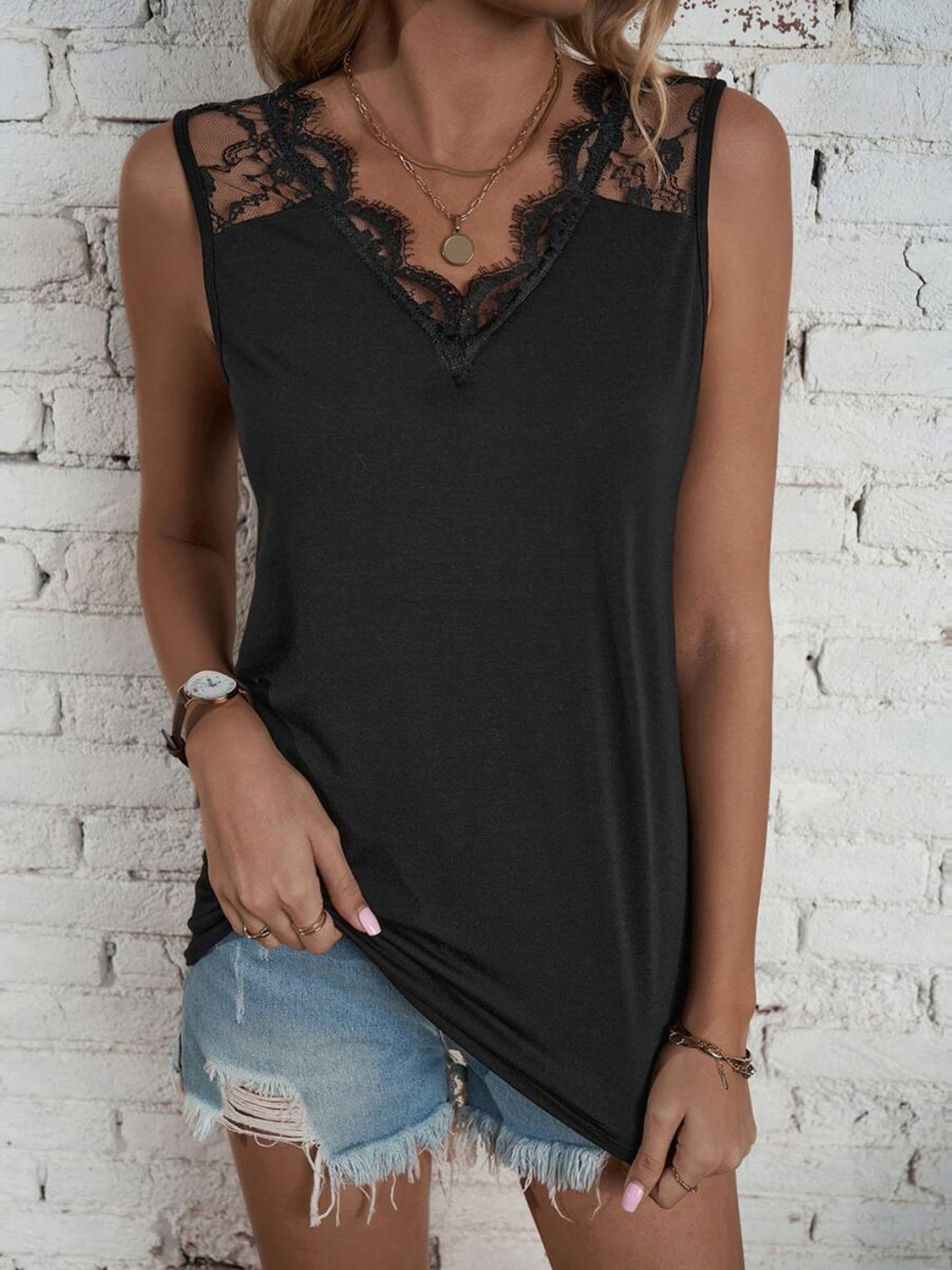 Lace Detail V-Neck Tank - Charming Charlie