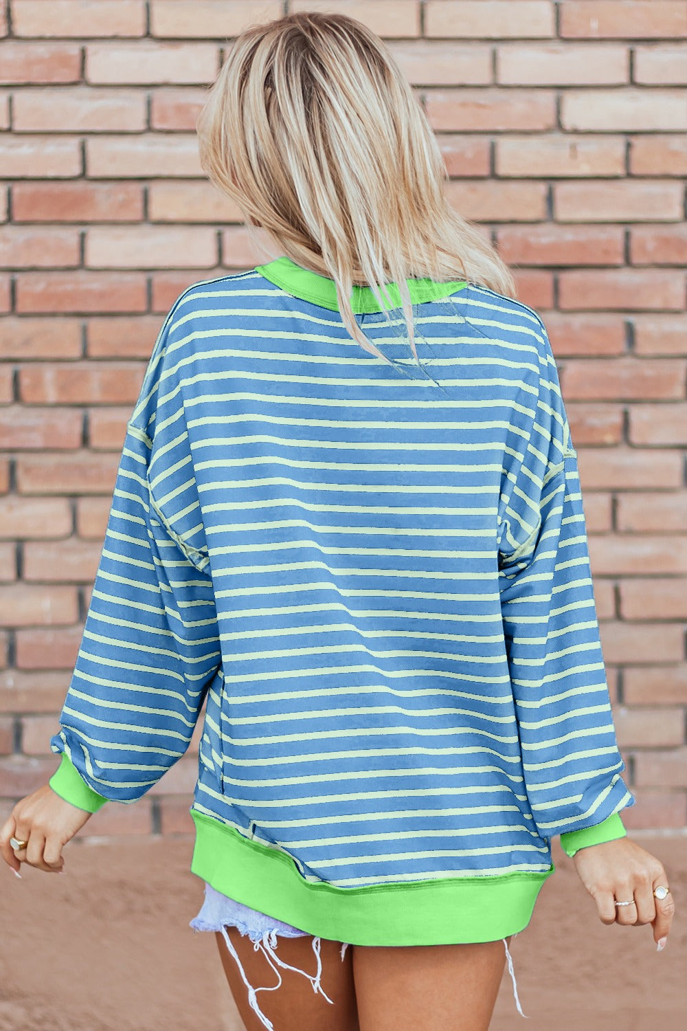 High-Low Striped Long Sleeve Sweatshirt - Charming Charlie