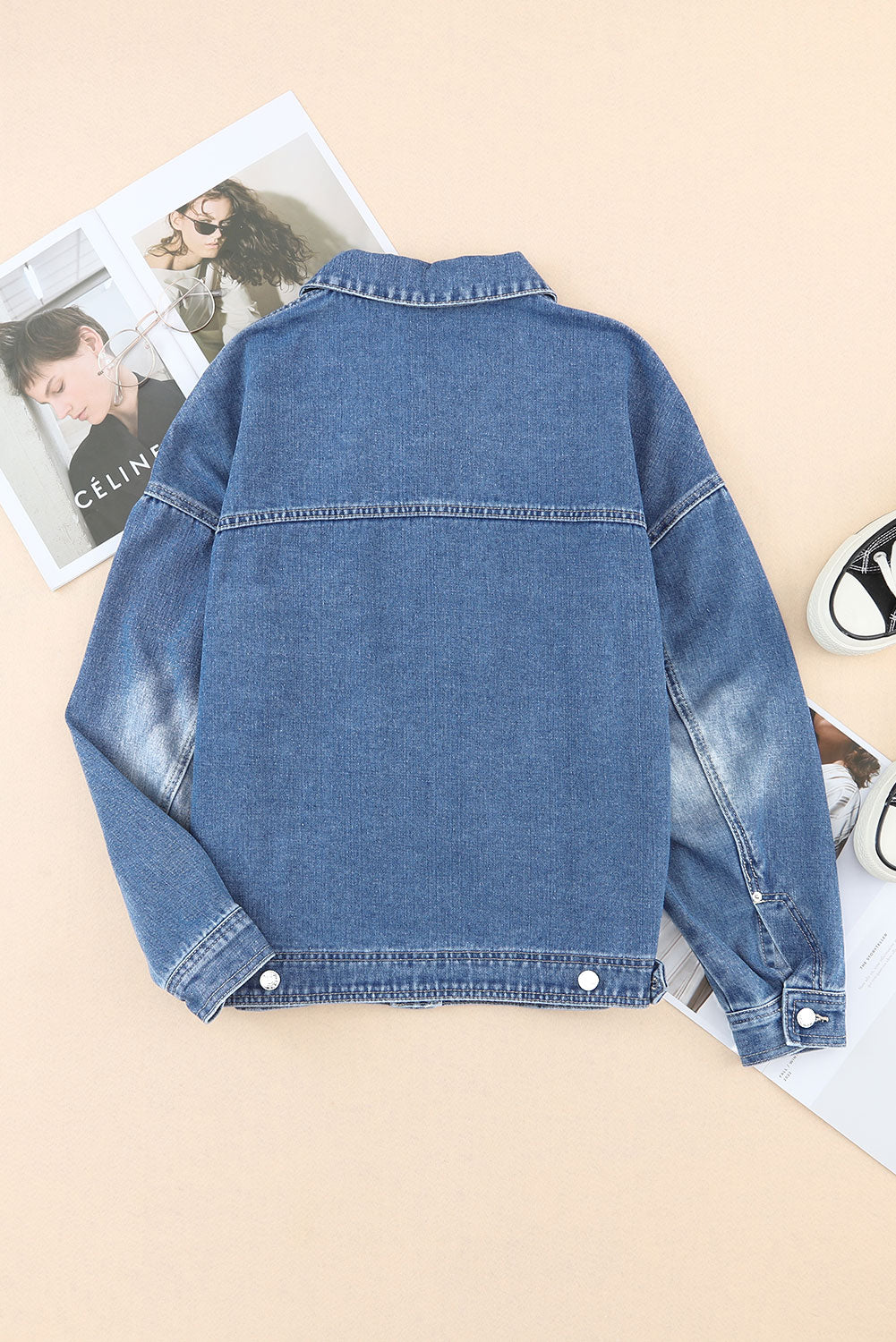 Collared Neck Button Up Denim Jacket - Charming Charlie