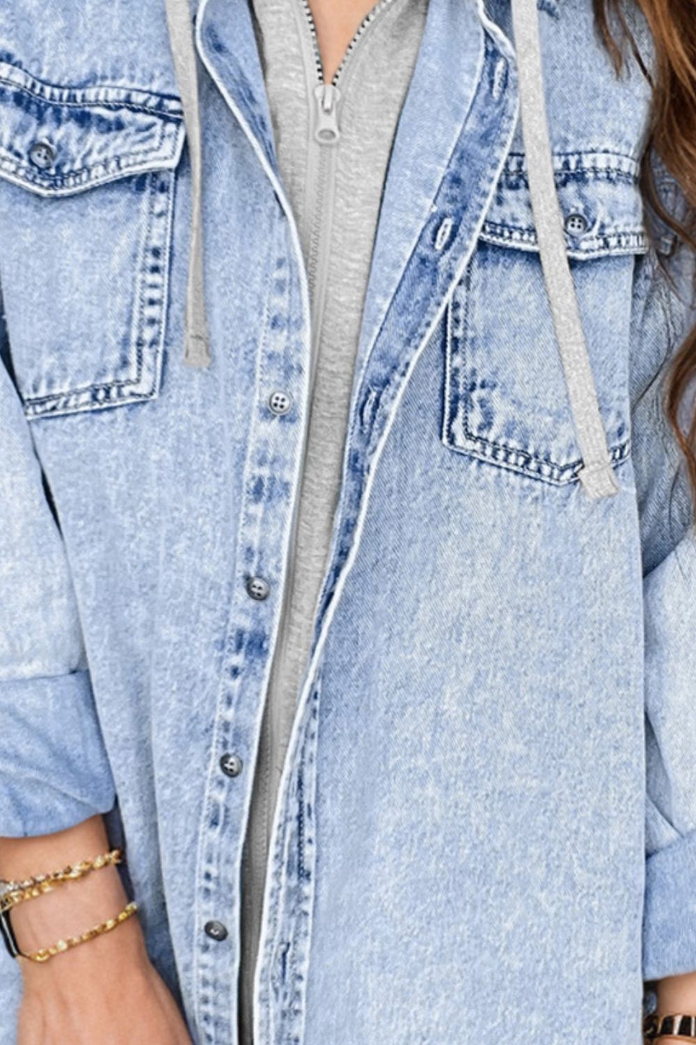 Distressed Button Up Long Sleeve Denim Jacket - Charming Charlie