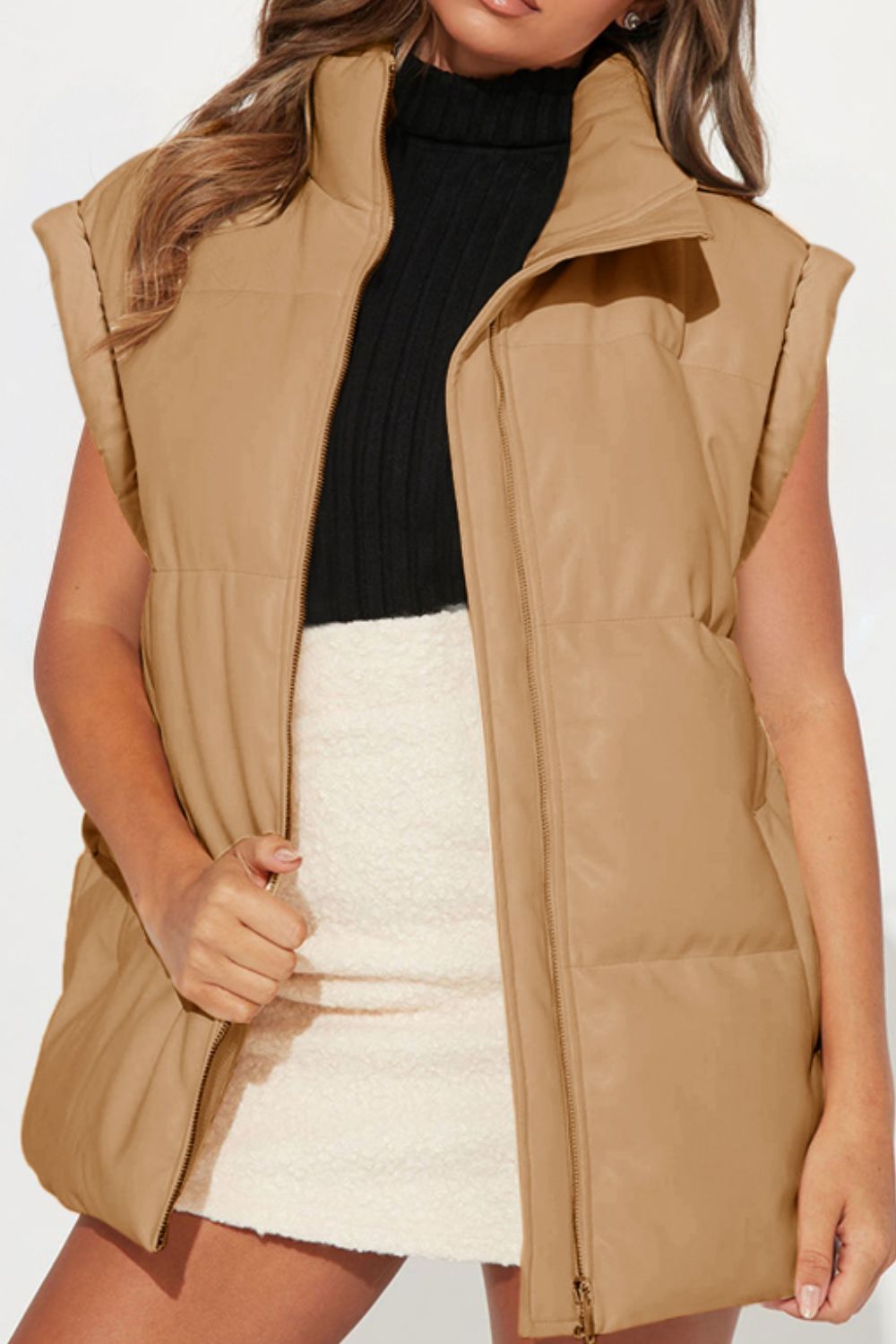 Zip Up Vest Coat with Pockets - Charming Charlie